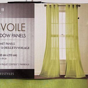 MODERN LIFESTYLES Sheer Voile Grommet Window Panels 2-40"x84" Lime‎ Green NEW